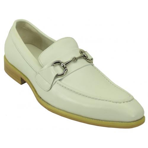 Carrucci White Genuine Leather Loafer Shoes With Horsebit KS478-02.